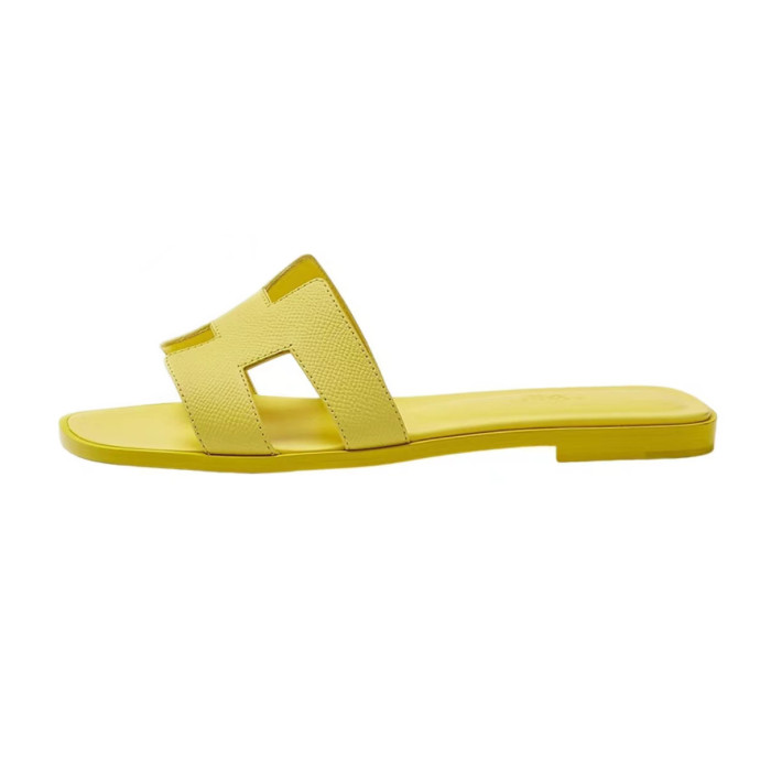 NIGO Hermes Oran Sandal Women's Summer Fashion Casual Solid Color Leather Slip On Sandals  Mid Heel And Flat Shoes #nigo78338