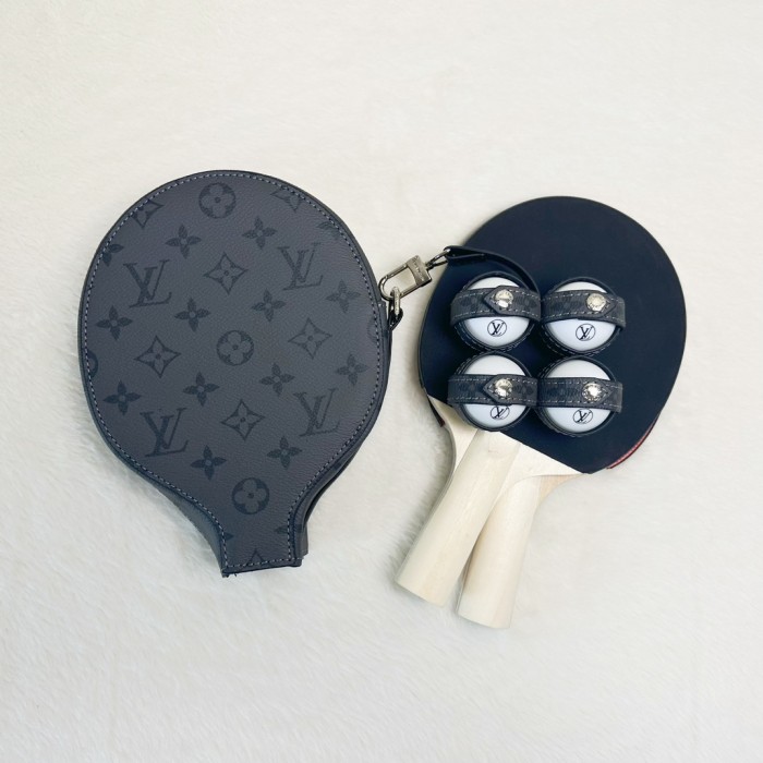 NIGO Louis Vuitton Men's And Women's Solid Color Vintage Portable Zippered Table Tennis Racket Bag Set Includes One Racket Cover, One Ball Cover, One Pair Of Solid Wood Rackets, Four Table Tennis Balls, And A Gift Box Accessories #nigo81486