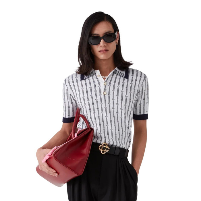NIGO Casablanca Men's And Women's Summer Fashion Casual Collared Letter Combination Striped Knitted Polo Shirt Short Sleeved T-Shirt #nigo78332