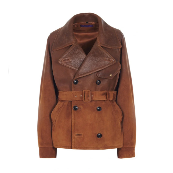 NIGO Ralph Lauren Women's Autumn And Winter Curry Leather Patchwork Jacket Belt Double Breasted Lapel Leather Jacket Ngvp #nigo2248