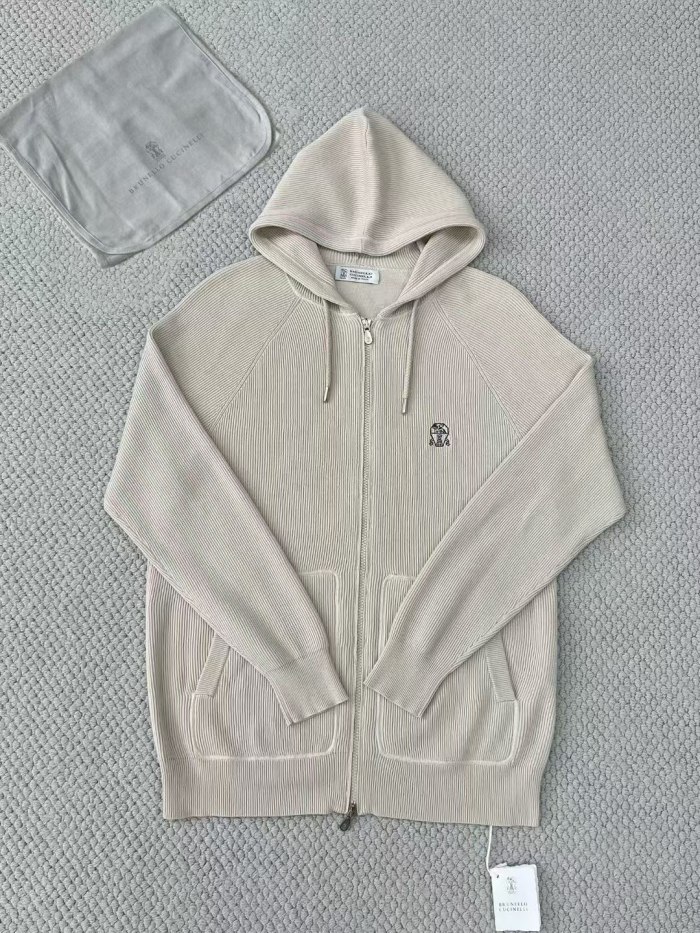 NIGO Brunello Cucinelli Men's Spring/autumn Fashion Casual Solid Color Logo Zipper Hoodie Ribbed Cotton Knit Pants Zipper Cuffs Suit Set #nigo78353