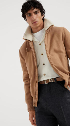 NIGO Brunello Cucinelli Men's Spring/Autumn Double-Chain Head Zipper Solid Color Detachable Collar Long Sleeve Pilot Jacket Ngvp #nigo2291