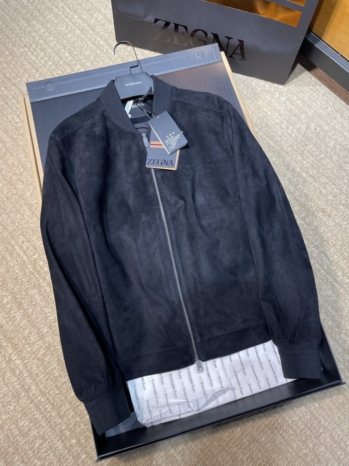 NIGO Ermenegildo Zegna Men's Secondskin Pilot Jacket Spring/Autumn Solid Color Baseball Collar Long Sleeve Zipper Leather Jacket Ngvp #nigo2289
