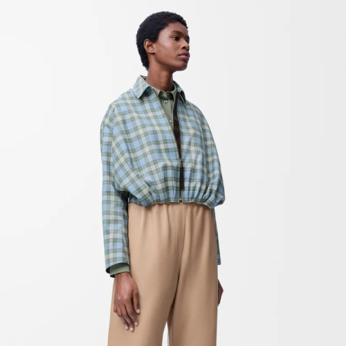 NIGO Loewe Women's Spring/autumn Fashion Casual Checkered Color Block Zipper Collar Short High Waisted Shirt Jacket Waist Cinching Checkered Color Block Casual Pleated Skirt Suit Set #nigo78358