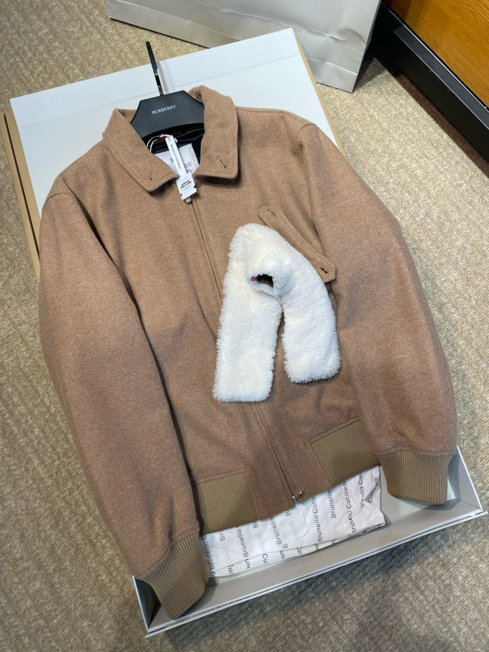 NIGO Brunello Cucinelli Men's Spring/Autumn Double-Chain Head Zipper Solid Color Detachable Collar Long Sleeve Pilot Jacket Ngvp #nigo2291