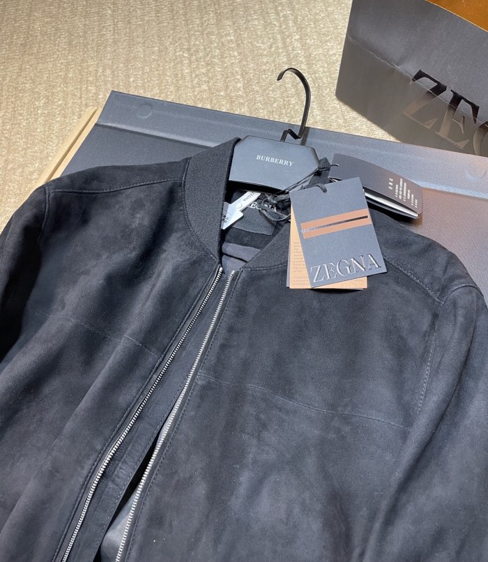 NIGO Ermenegildo Zegna Men's Secondskin Pilot Jacket Spring/Autumn Solid Color Baseball Collar Long Sleeve Zipper Leather Jacket Ngvp #nigo2289