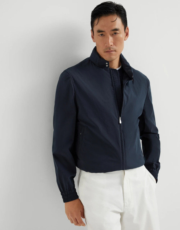 NIGO Brunello Cucinelli Men's Spring/Autumn Water-Resistant Bonded Cotton Unlined Outerwear Jacket Solid Color Zipper High Neck Tie With Packable Hood Ngvp #nigo2287