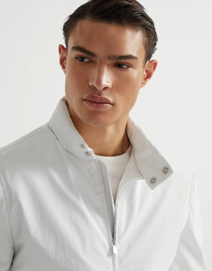 NIGO Brunello Cucinelli Men's Spring/Autumn Water-Resistant Bonded Cotton Unlined Outerwear Jacket Solid Color Zipper High Neck Tie With Packable Hood Ngvp #nigo2287