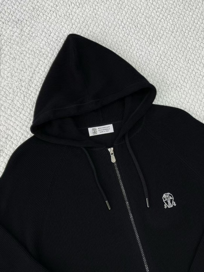 NIGO Brunello Cucinelli Men's Spring/autumn Fashion Casual Solid Color Logo Zipper Hoodie Ribbed Cotton Knit Pants Zipper Cuffs Suit Set #nigo78353