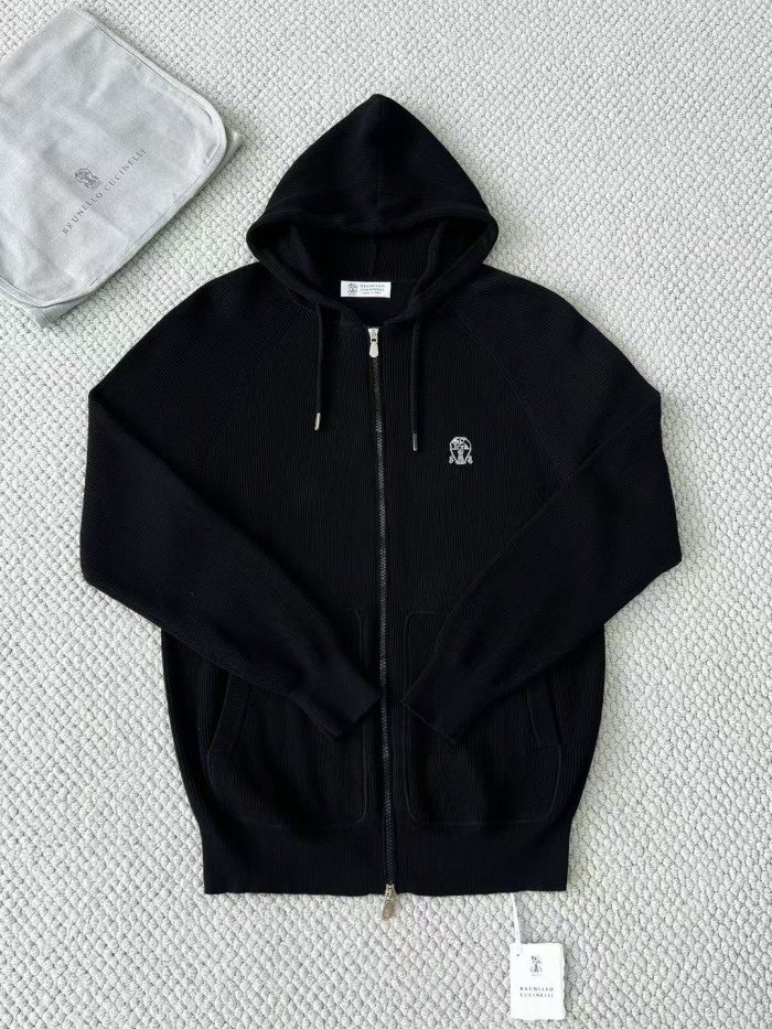 NIGO Brunello Cucinelli Men's Spring/autumn Fashion Casual Solid Color Logo Zipper Hoodie Ribbed Cotton Knit Pants Zipper Cuffs Suit Set #nigo78353