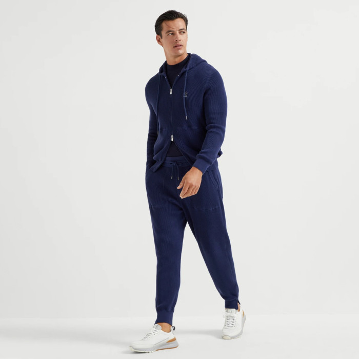 NIGO Brunello Cucinelli Men's Spring/autumn Fashion Casual Solid Color Logo Zipper Hoodie Ribbed Cotton Knit Pants Zipper Cuffs Suit Set #nigo78353