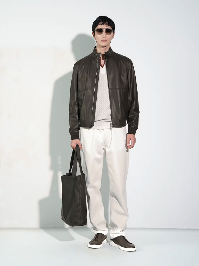 NIGO Ermenegildo Zegna Men's Fall And Winter Flight Jacket Leather Jacket Fashion Temperament Zipper Premium Design Jacket Ngvp #nigo2249