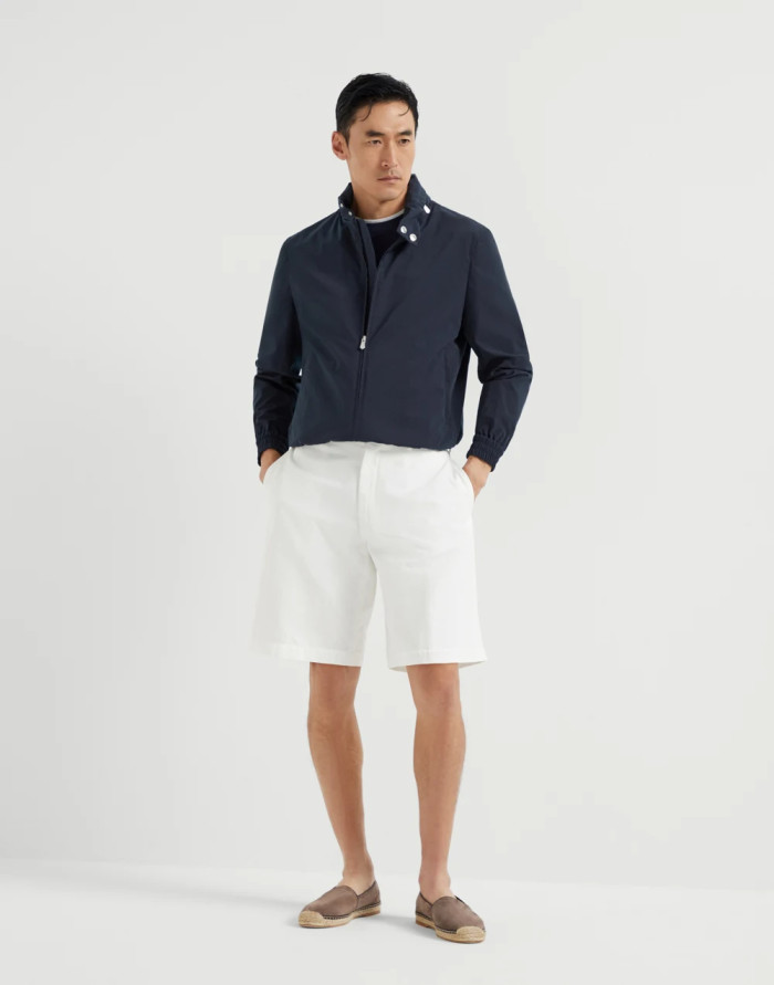NIGO Brunello Cucinelli Men's Spring/Autumn Water-Resistant Bonded Cotton Unlined Outerwear Jacket Solid Color Zipper High Neck Tie With Packable Hood Ngvp #nigo2287