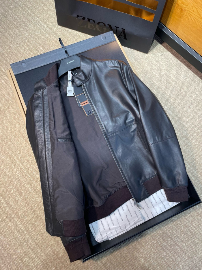 NIGO Ermenegildo Zegna Men's Fall And Winter Flight Jacket Leather Jacket Fashion Temperament Zipper Premium Design Jacket Ngvp #nigo2249