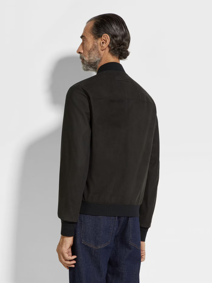 NIGO Ermenegildo Zegna Men's Secondskin Pilot Jacket Spring/Autumn Solid Color Baseball Collar Long Sleeve Zipper Leather Jacket Ngvp #nigo2289