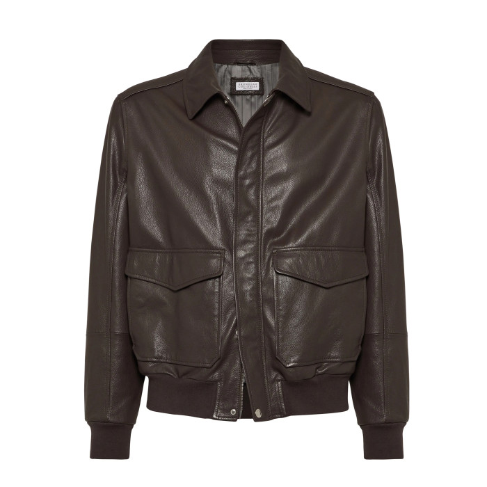 NIGO Brunello Cucinelli Men's Spring/Autumn Sheepskin Solid Color Zipper Collar Long Sleeve Grained Leather Aviator Jacket Ngvp #nigo2286
