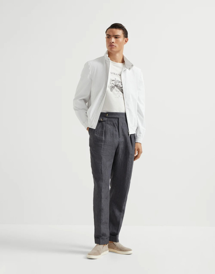NIGO Brunello Cucinelli Men's Spring/Autumn Water-Resistant Bonded Cotton Unlined Outerwear Jacket Solid Color Zipper High Neck Tie With Packable Hood Ngvp #nigo2287