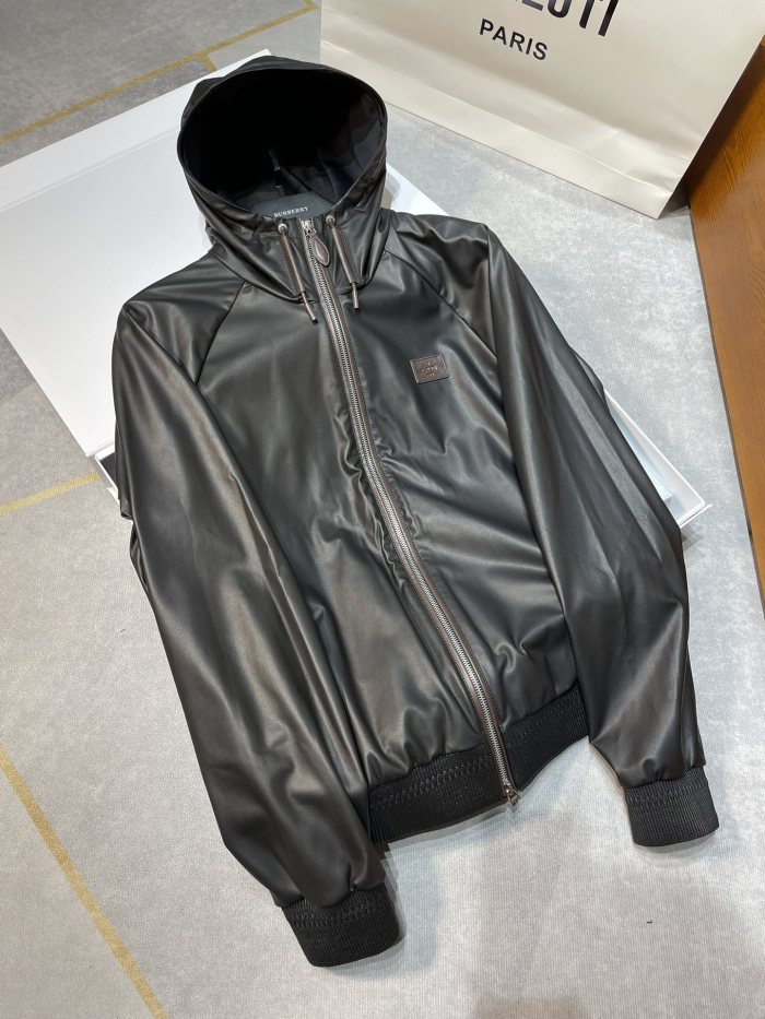 NIGO Berluti Men's Spring/autumn Fashion Casual Solid Color Zipper Leather Hooded Long Sleeve Jacket #nigo78367
