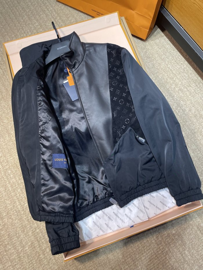 NIGO Louis Vuitton Men's Spring/summer Casual Fashion Solid Color Logo Embossed Zipper Cuff Elastic Mixed Leather Sports Jacket #nigo78366