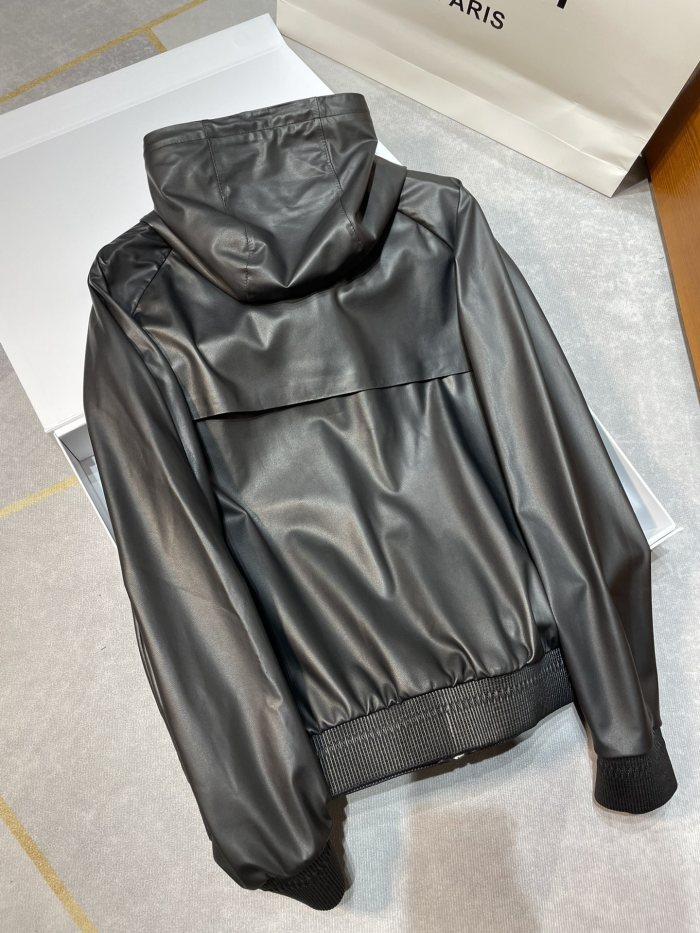 NIGO Berluti Men's Spring/autumn Fashion Casual Solid Color Zipper Leather Hooded Long Sleeve Jacket #nigo78367