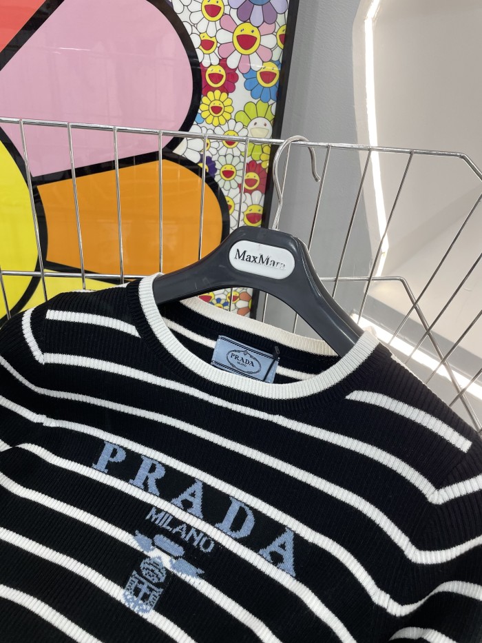 NIGO Prada Women's Autumn/Winter Fashion Casual Striped Color-Block Logo Letter Round Neck Wool Knit Sweater #nigo78375