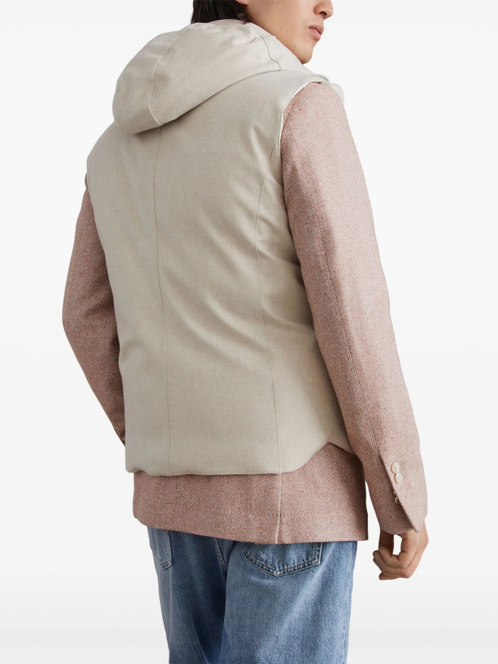 NIGO Brunello Cucinelli Men's Spring/Autumn Detachable Hooded Solid Color Single-Breasted Bonded Wool Flannel Down Vest Ngvp #nigo2293