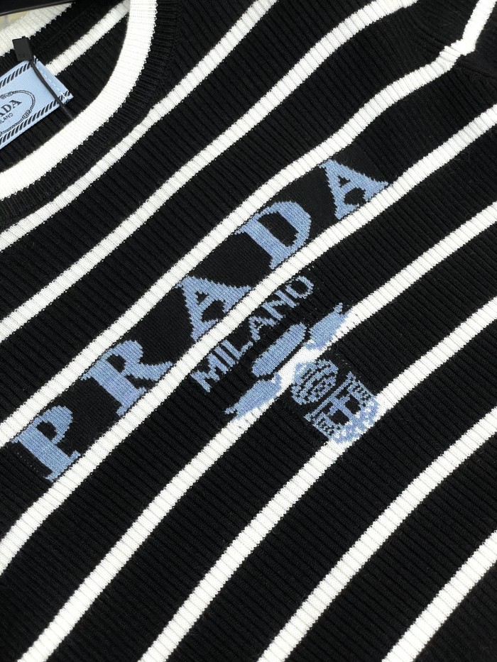 NIGO Prada Women's Autumn/Winter Fashion Casual Striped Color-Block Logo Letter Round Neck Wool Knit Sweater #nigo78375