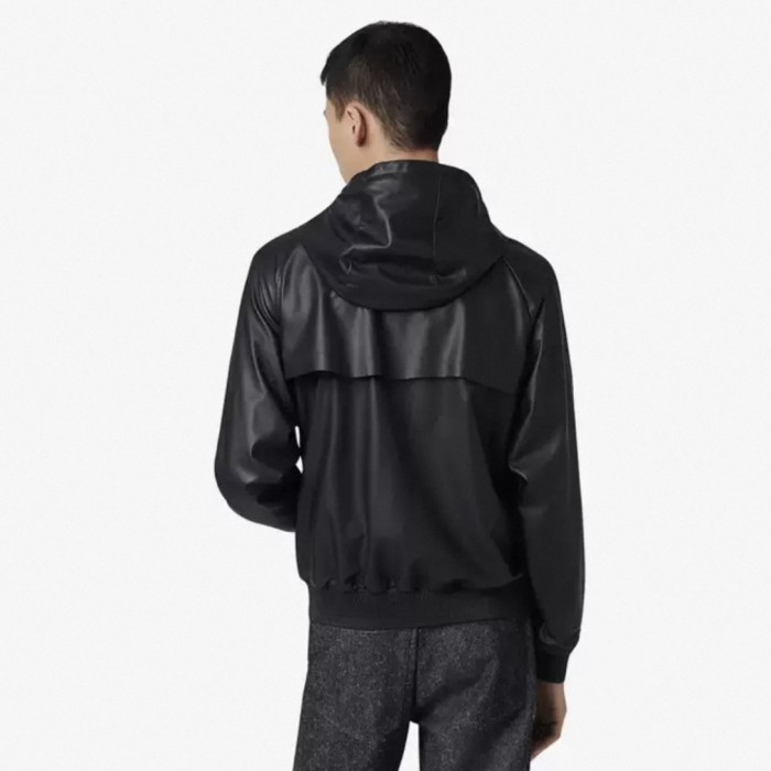 NIGO Berluti Men's Spring/autumn Fashion Casual Solid Color Zipper Leather Hooded Long Sleeve Jacket #nigo78367