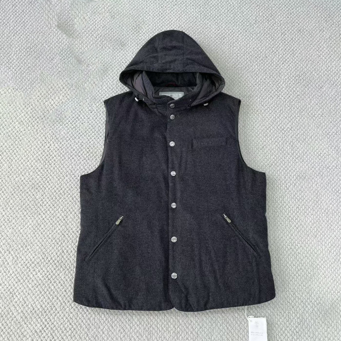 NIGO Brunello Cucinelli Men's Spring/Autumn Detachable Hooded Solid Color Single-Breasted Bonded Wool Flannel Down Vest Ngvp #nigo2293