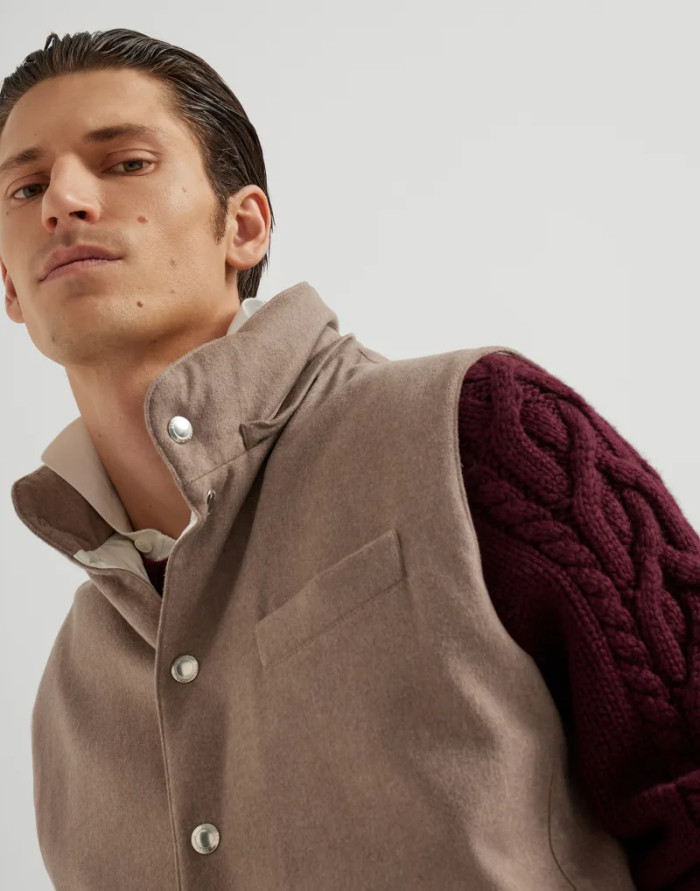 NIGO Brunello Cucinelli Men's Spring/Autumn Detachable Hooded Solid Color Single-Breasted Bonded Wool Flannel Down Vest Ngvp #nigo2293