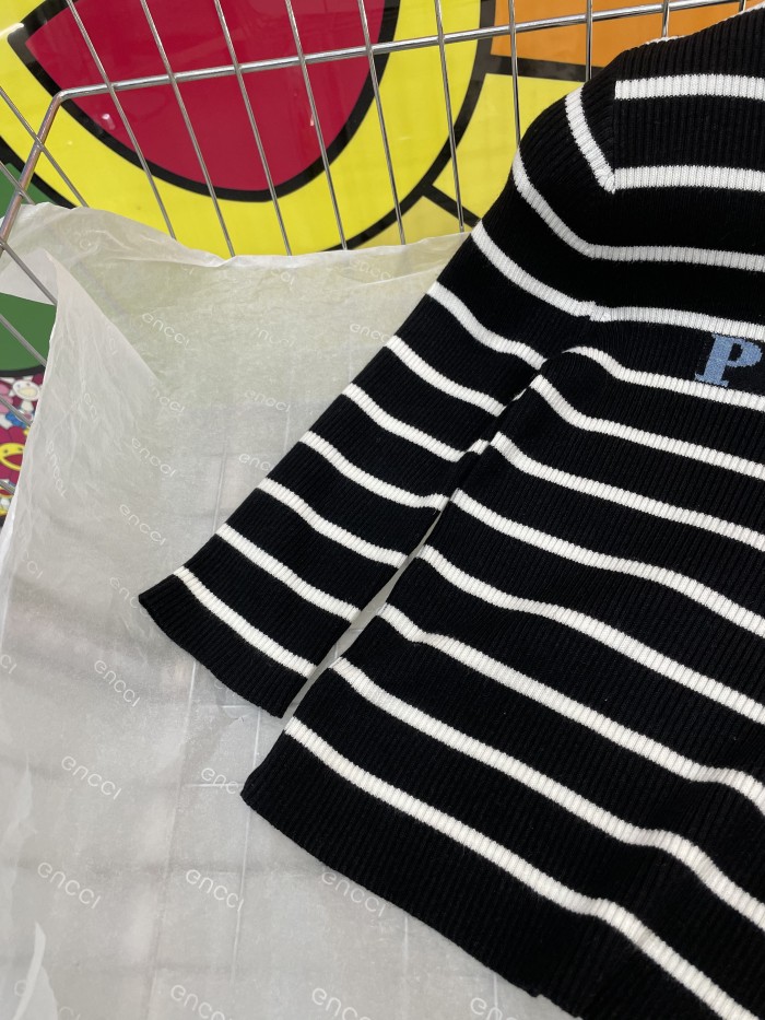 NIGO Prada Women's Autumn/Winter Fashion Casual Striped Color-Block Logo Letter Round Neck Wool Knit Sweater #nigo78375