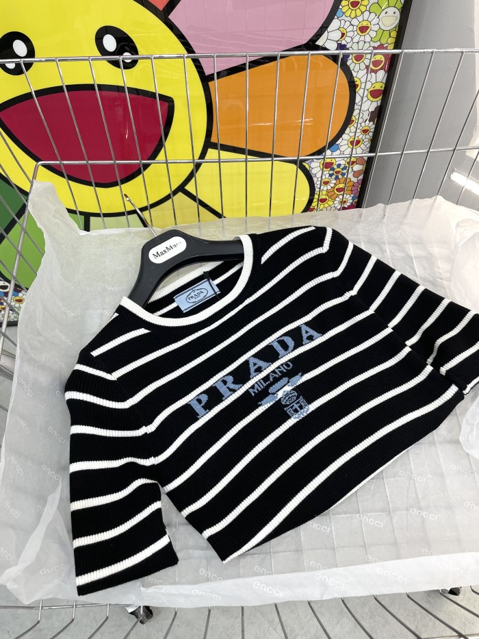 NIGO Prada Women's Autumn/Winter Fashion Casual Striped Color-Block Logo Letter Round Neck Wool Knit Sweater #nigo78375