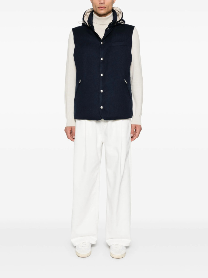NIGO Brunello Cucinelli Men's Spring/Autumn Detachable Hooded Solid Color Single-Breasted Bonded Wool Flannel Down Vest Ngvp #nigo2293