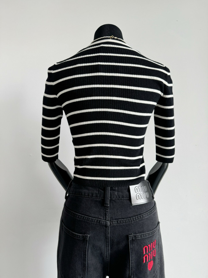 NIGO Prada Women's Autumn/Winter Fashion Casual Striped Color-Block Logo Letter Round Neck Wool Knit Sweater #nigo78375