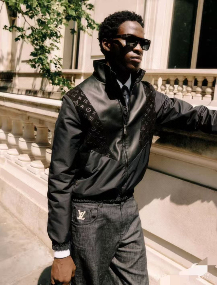 NIGO Louis Vuitton Men's Spring/summer Casual Fashion Solid Color Logo Embossed Zipper Cuff Elastic Mixed Leather Sports Jacket #nigo78366