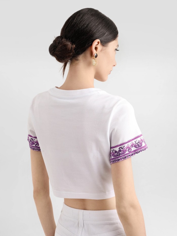 NIGO Dolce&Gabbana Women's Summer Logo Embroidered Tie-Front Round Neck Solid Color Silk Short Sleeve T-Shirt #nigo81493