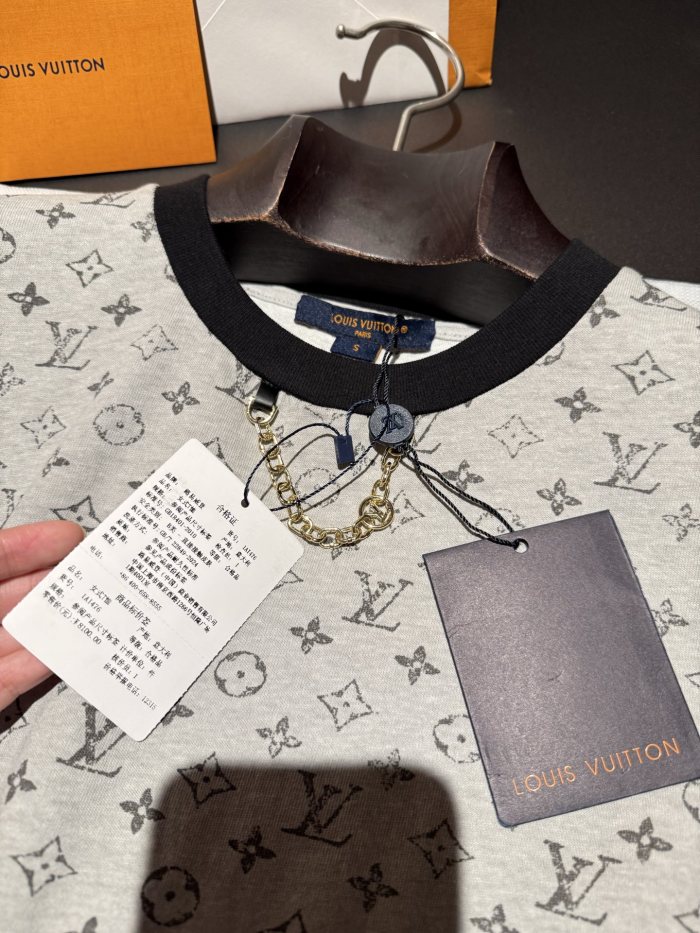 NIGO Louis Vuitton MONOGRAM  Women's Summer Fashion Casual Washed Pattern Round Neck Chain Short Sleeve T-Shirt #nigo78384