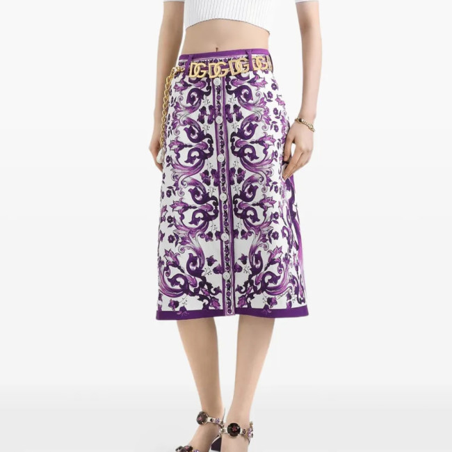 NIGO Dolce&Gabbana Women's High Street Summer Floral Print Zipper Fitted Casual Skirt #nigo81492