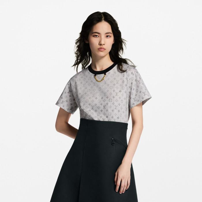 NIGO Louis Vuitton MONOGRAM  Women's Summer Fashion Casual Washed Pattern Round Neck Chain Short Sleeve T-Shirt #nigo78384