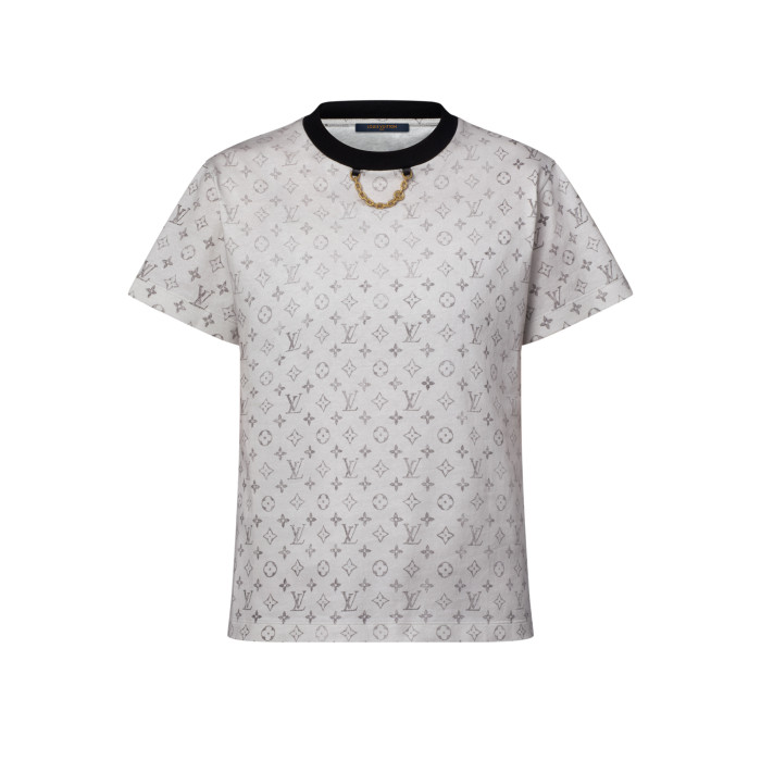 NIGO Louis Vuitton MONOGRAM  Women's Summer Fashion Casual Washed Pattern Round Neck Chain Short Sleeve T-Shirt #nigo78384