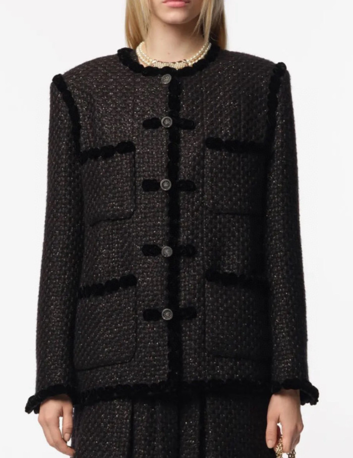 NIGO Chanel Women's Spring/Autumn Embroidered Soft Wool Blend Single-Breasted Round Neck Color Block Long Sleeve Coat Jacket Ngvp #nigo2297