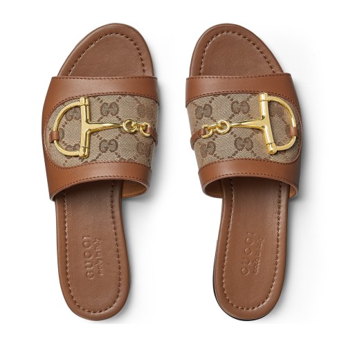 NIGO Gucci Women's Summer Fashion Casual Round Toe Flat Leather Horse Bit Buckle Sandals  Shoes #nigo78393