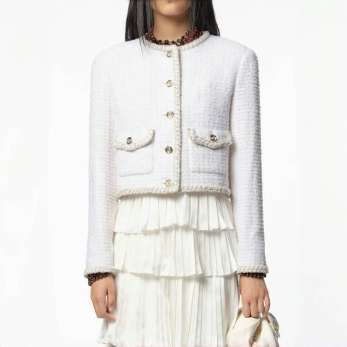 NIGO Chanel Women's Spring/Autumn Wool Twill Round Neck Single-Breasted Solid Color Fitted Long Sleeve Cardigan Jacket Ngvp #nigo2295