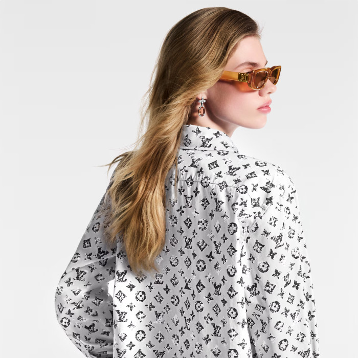 NIGO Louis Vuitton Women's Spring/Autumn Graphic Monogram Cotton Collared Loose-Fitting Long-Sleeved Shirt #nigo81511