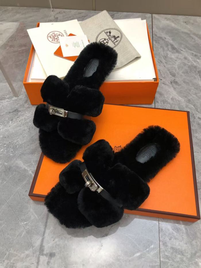NIGO Hermes Women's Spring, Summer, And Fall Solid Color Wool And Leather Slip-On Flat Casual Shoes #nigo81516