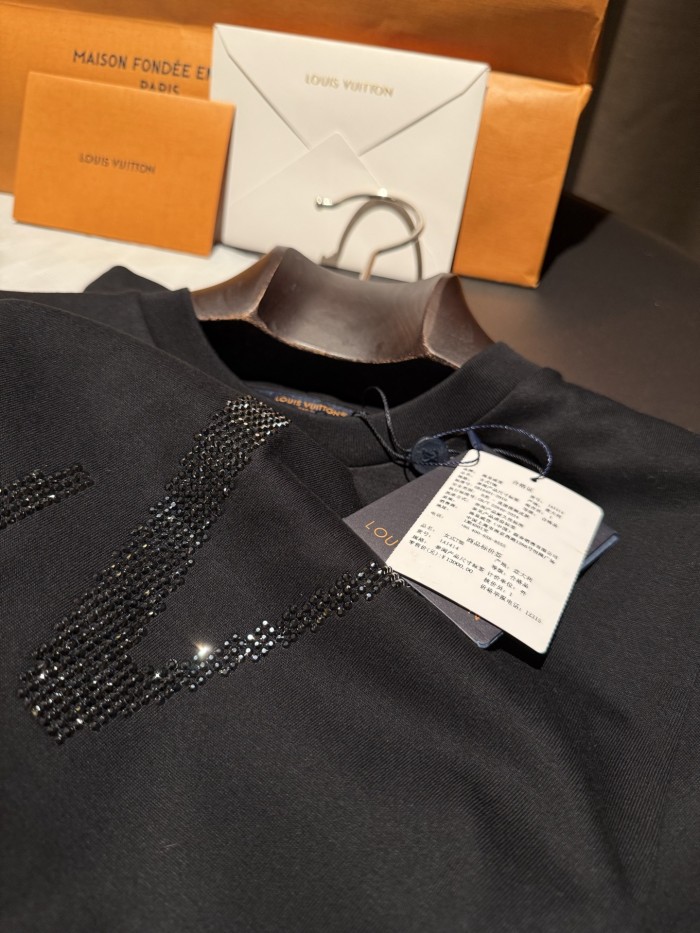 NIGO Louis Vuitton Women's Summer Logo Rhinestone Solid Color Short Sleeve Cotton Round Neck T-Shirt #nigo81513