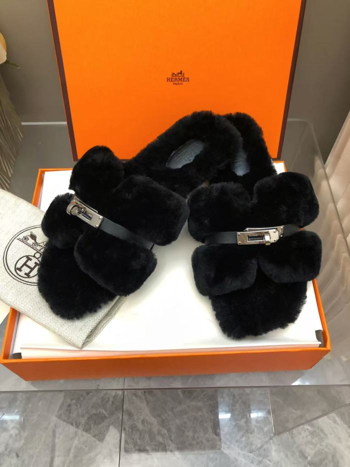 NIGO Hermes Women's Spring, Summer, And Fall Solid Color Wool And Leather Slip-On Flat Casual Shoes #nigo81516