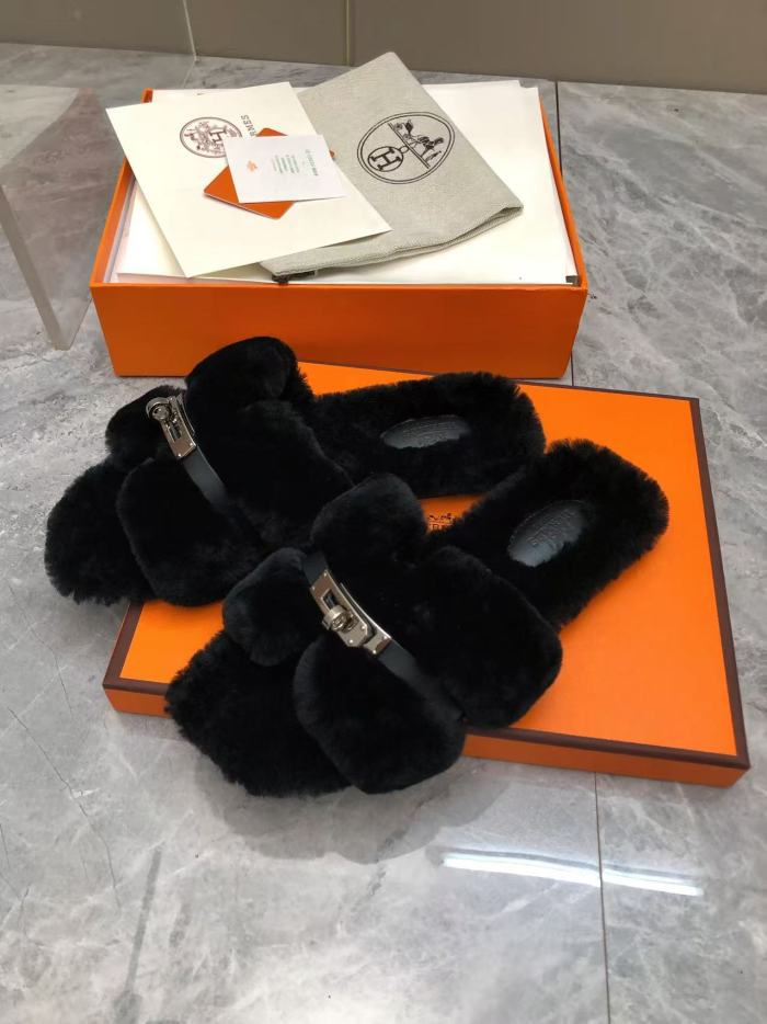 NIGO Hermes Women's Spring, Summer, And Fall Solid Color Wool And Leather Slip-On Flat Casual Shoes #nigo81516