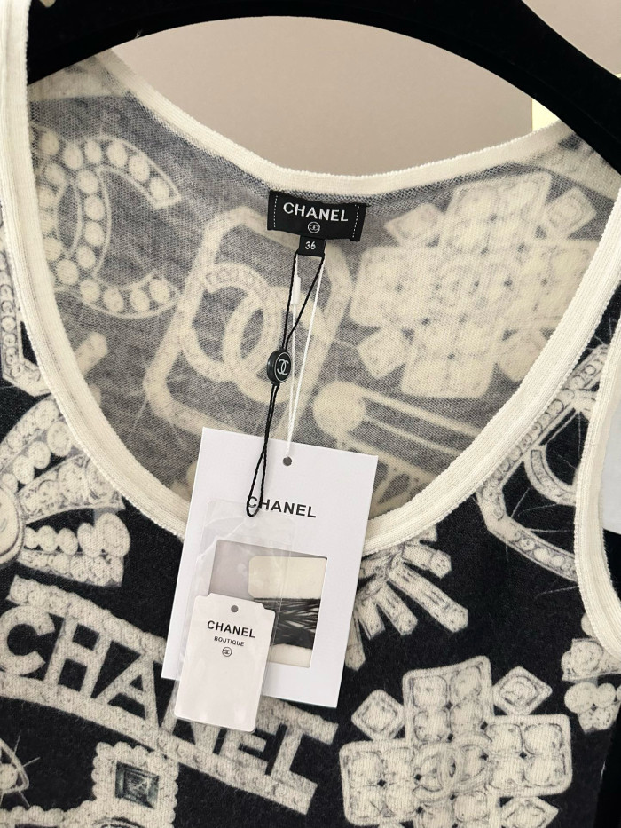 NIGO Chanel Women's Summer Fashion Trend Pattern Printed Round Neck Sleeveless Straight Top Vest #nigo78413