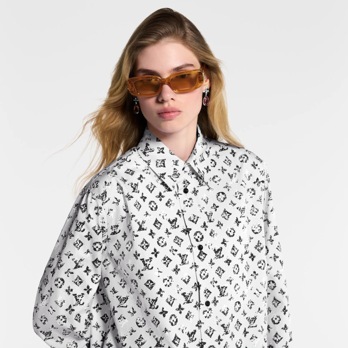 NIGO Louis Vuitton Women's Spring/Autumn Graphic Monogram Cotton Collared Loose-Fitting Long-Sleeved Shirt #nigo81511